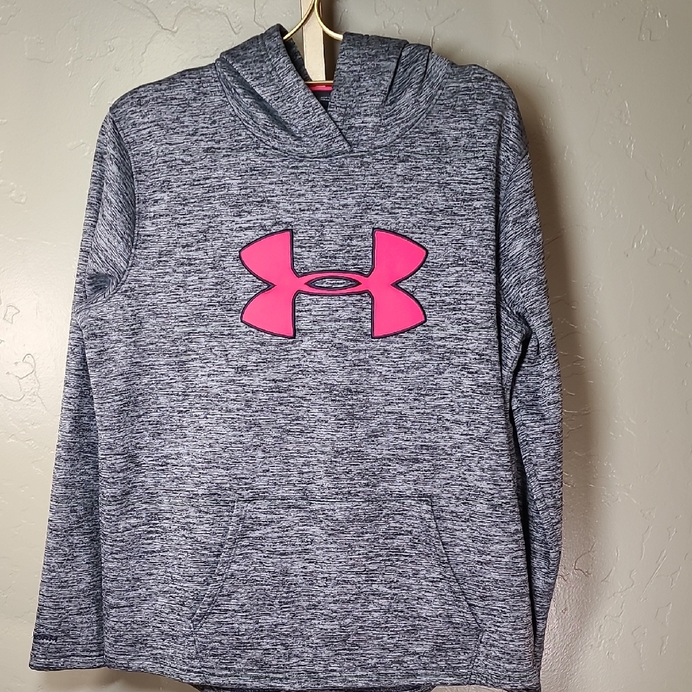 Under Armour Heathered Gray Storm Hoodie‎ with Pink Emblem Large